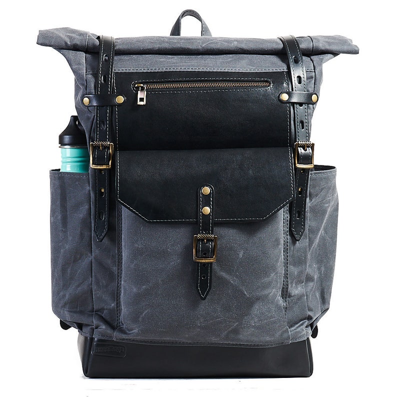 Rolltop waxed canvas bag with a laptop slot. Canvas travel Etsy