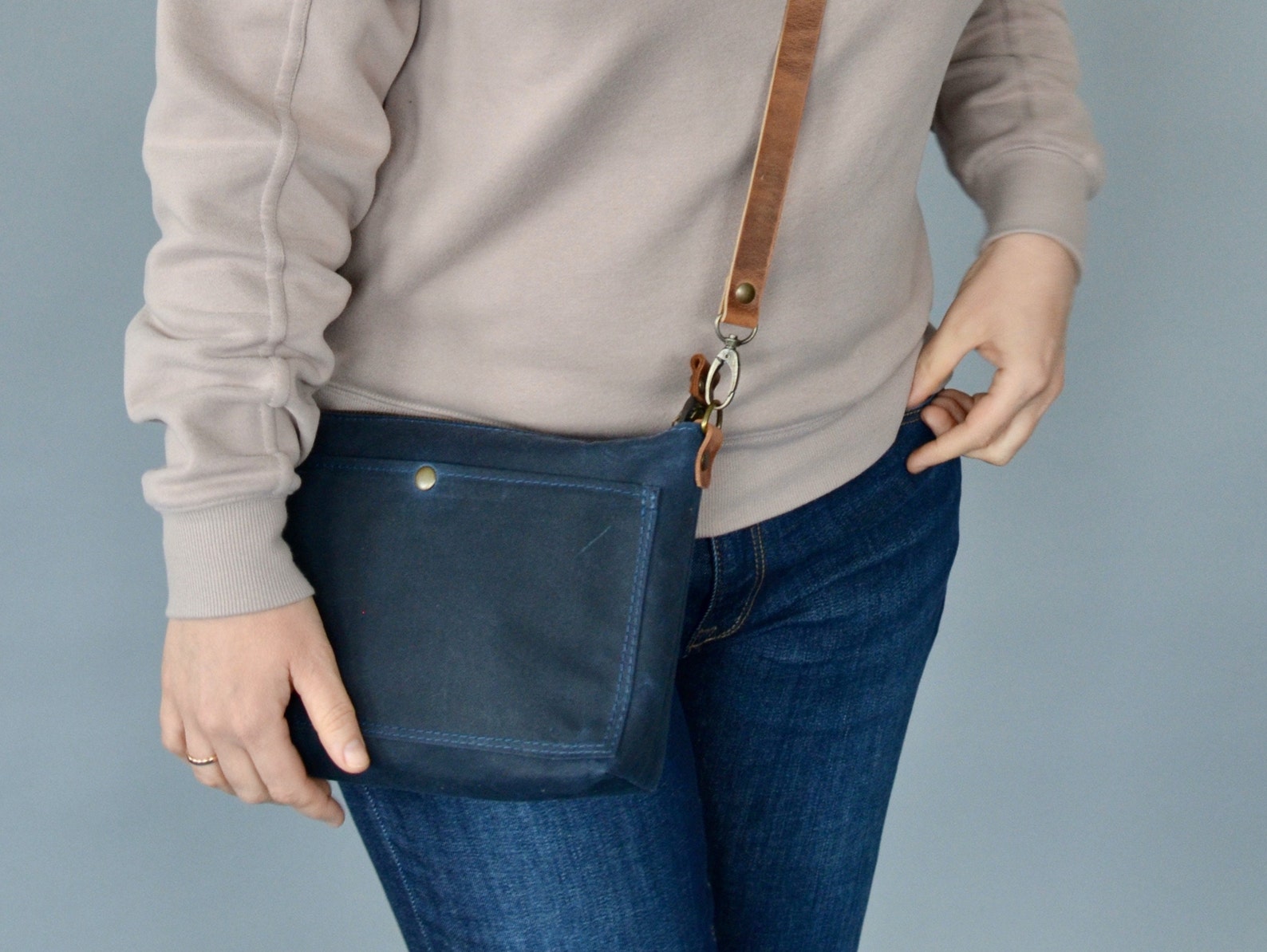 Blue Waxed Canvas and Leather Crossbody Bag. Small Shoulder - Etsy