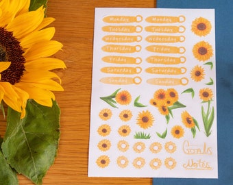 Sunflower Theme Yellow Bullet Journal Weekly Planner Stickers