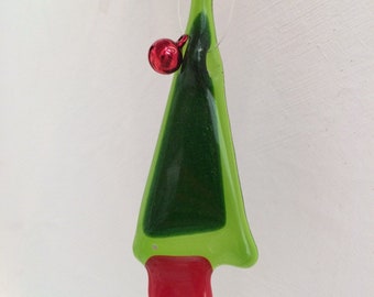 Fused glass tiny Christmas tree decoration with jingle bell