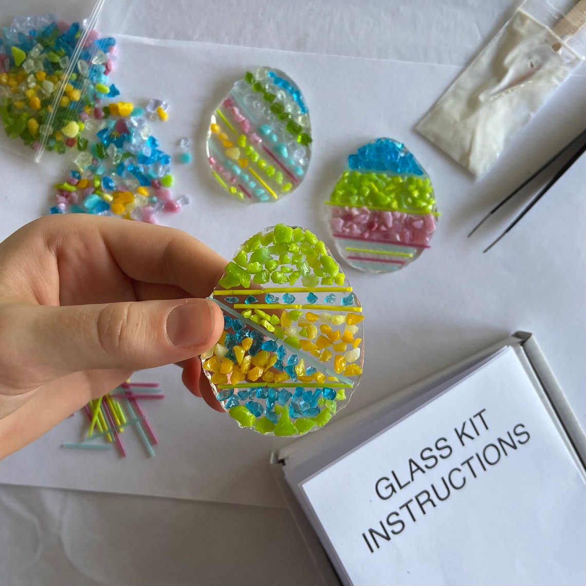 3 Mini Easter Egg Glass Fusing DIY kit make at home glass Etsy