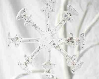 Clear glass snowflake with silver glitter handmade fused glass hanging decoration