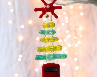 Christmas Tree Decoration | Red star tree | fused glass Christmas tree decoration ornament