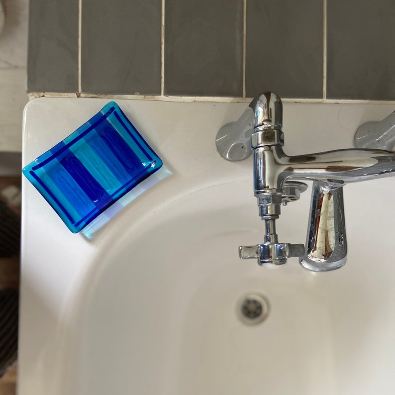 Fused Glass Blue Strip Soap Dish Handmade Soap Holder Etsy