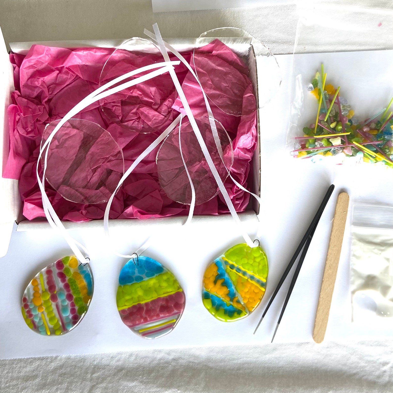 7 Mini Easter Egg Glass Fusing DIY kit make at home kit Etsy