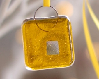 Yellow Fused Glass Sparkle Nugget | handmade hanging decoration | lucky glass charm | keepsake | best friend gift |molten wonky| made in UK