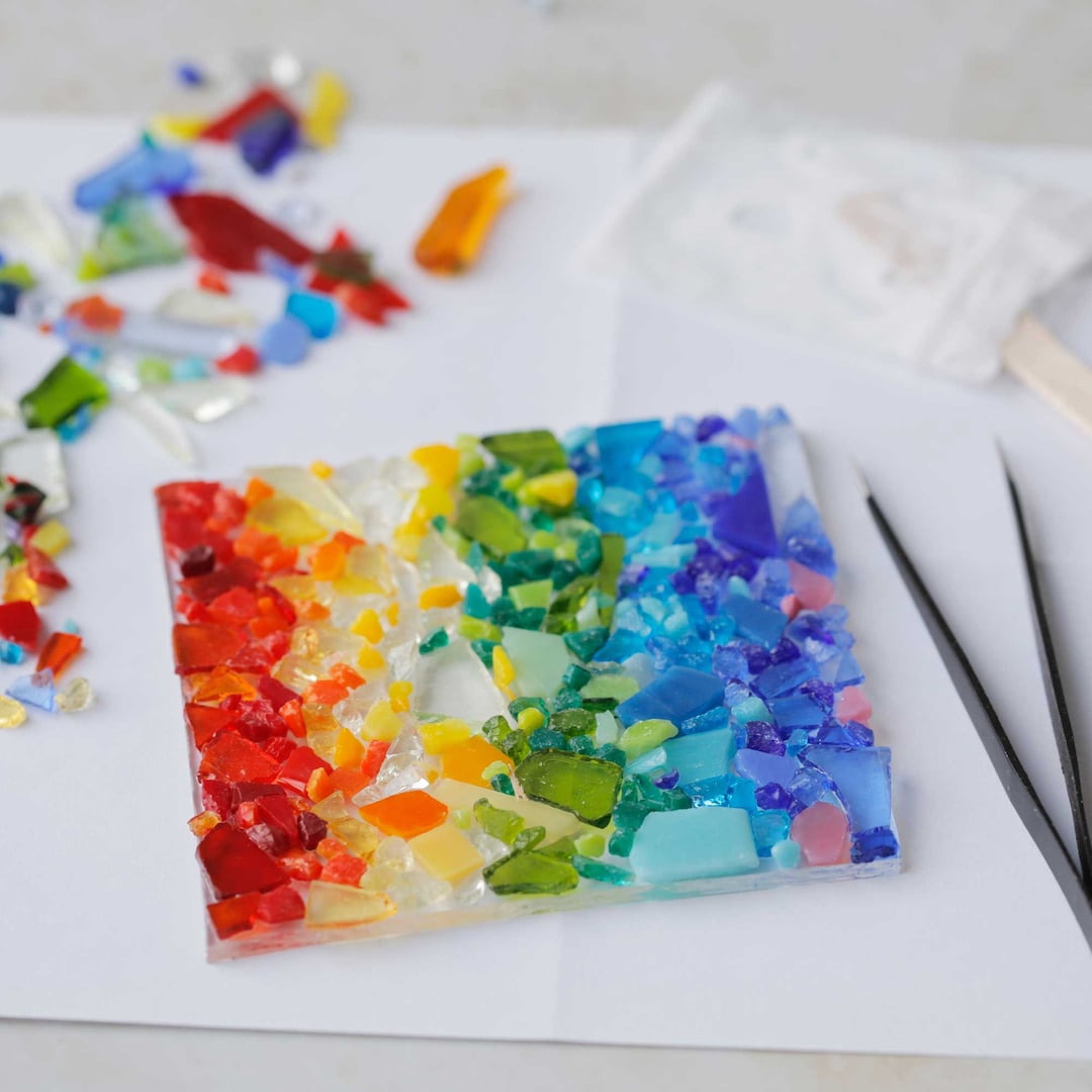 Fused Glass Art Coaster Kit Rainbow Make at Home Glass Coaster Kit DIY