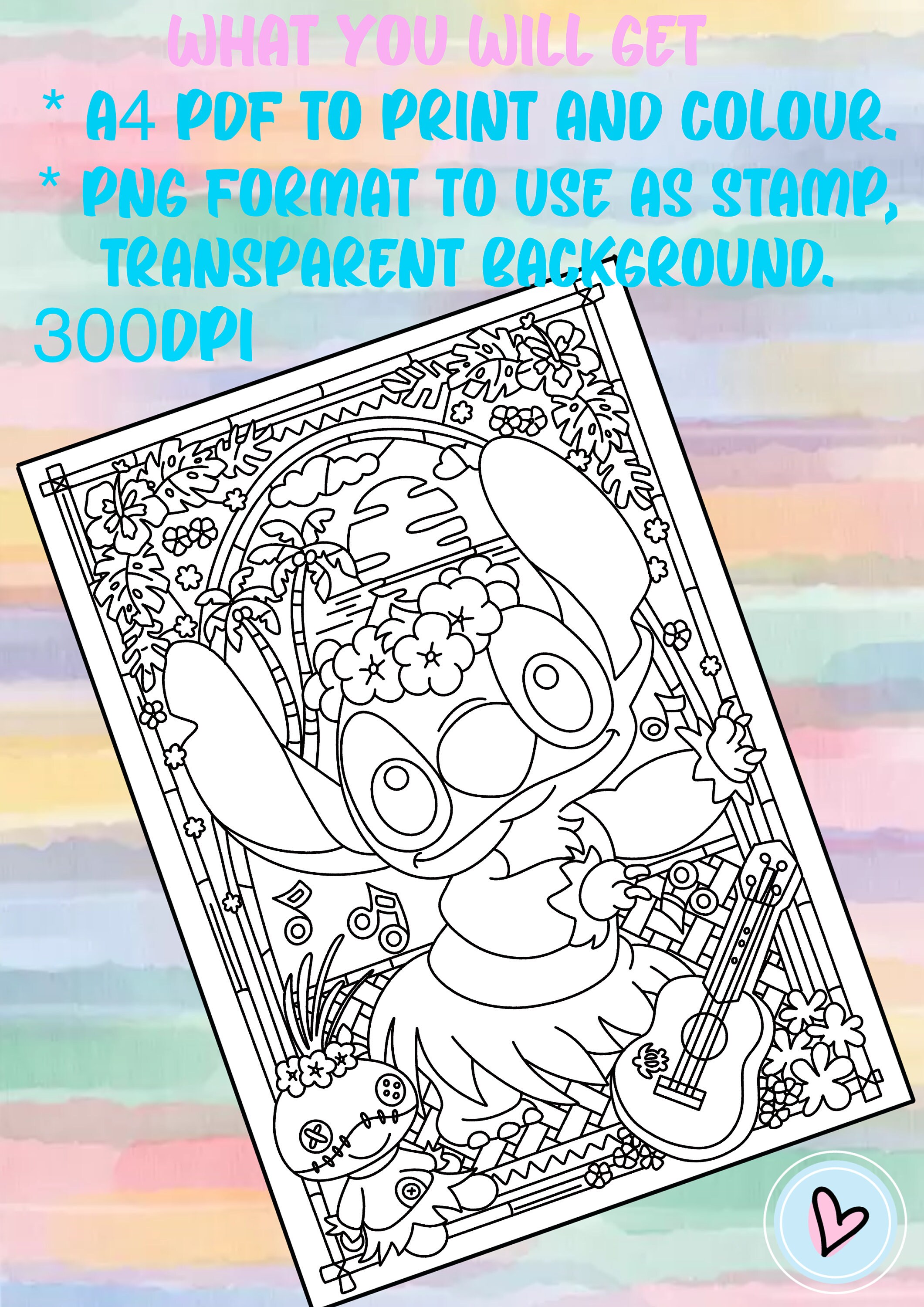 Stitch A4 PDF Printable Colouring Page , PNG Stamp, Instant Download - Etsy