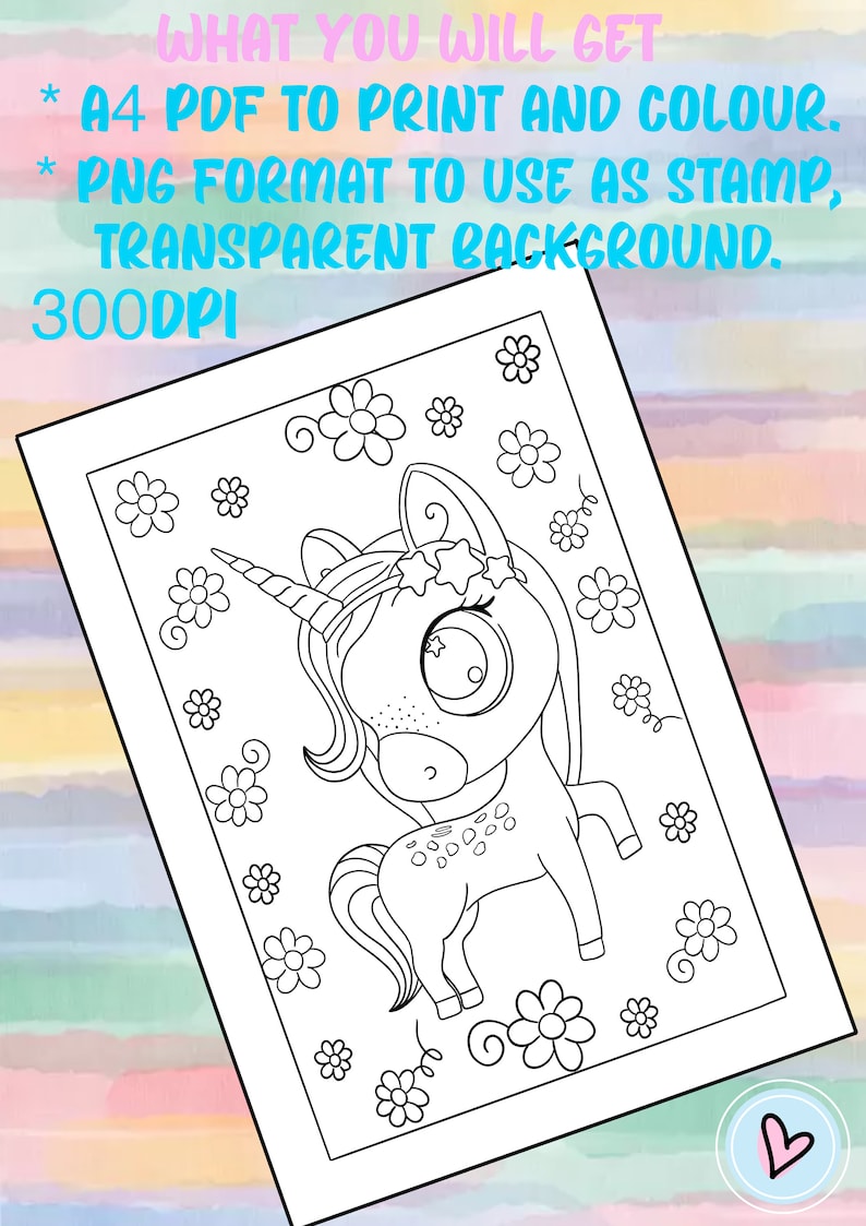 Unicorn A4 PDF Printable Colouring Page PNG Stamp Instant - Etsy Australia