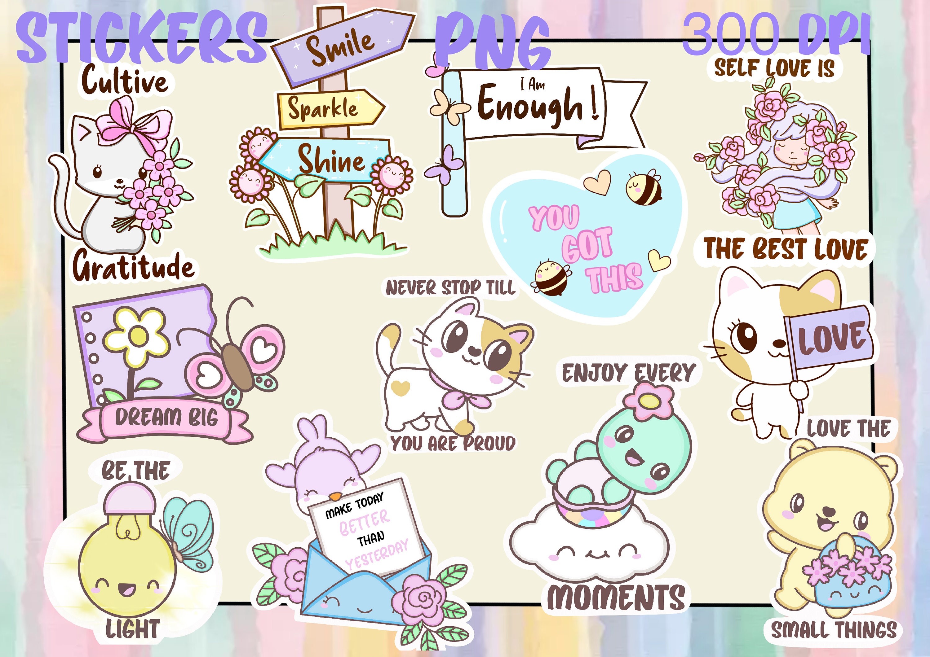 Printable Stickers Positivity Vibes PNG Stickers Print and Cut Stickers ...