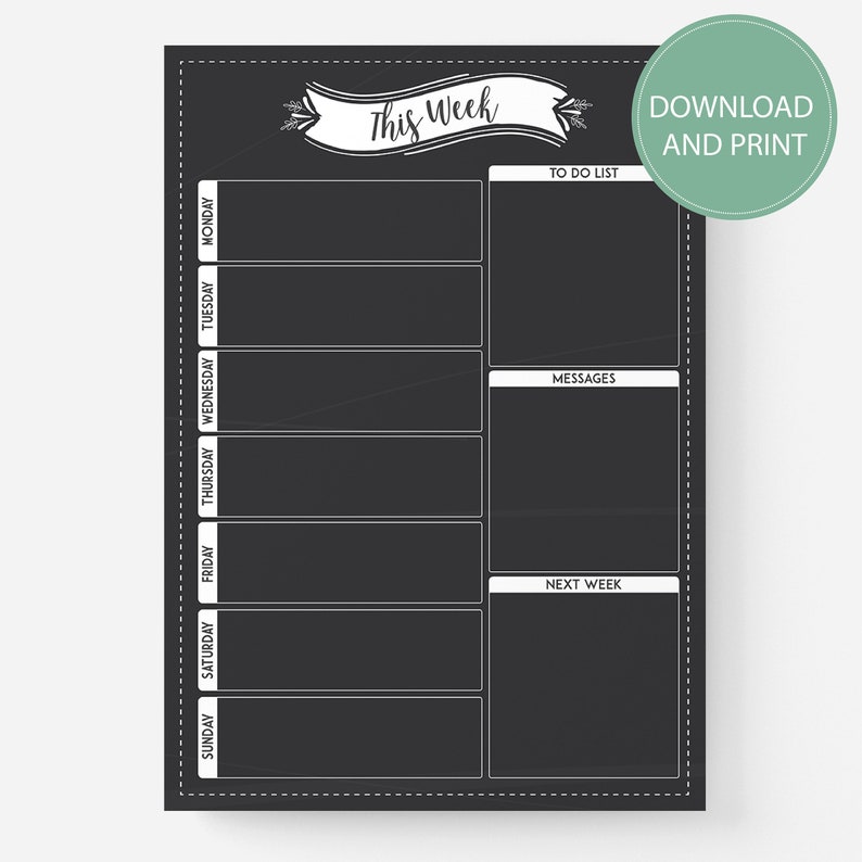 Organiser PLANNER PRINT Download /& Print Reusable Dry Erase Weekly Planner Command Centre Whiteboard