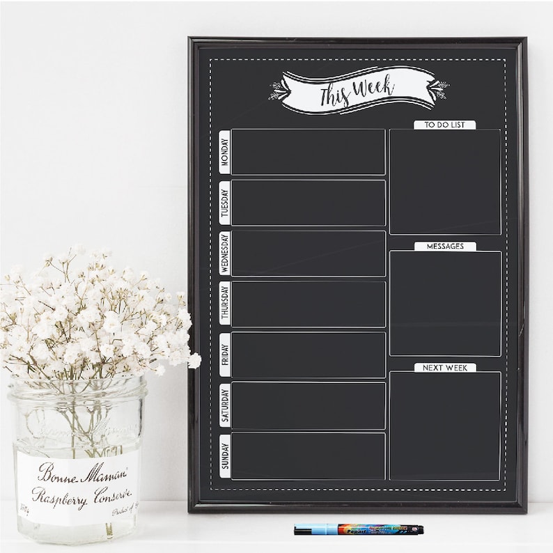 Organiser PLANNER PRINT Download /& Print Reusable Dry Erase Weekly Planner Command Centre Whiteboard
