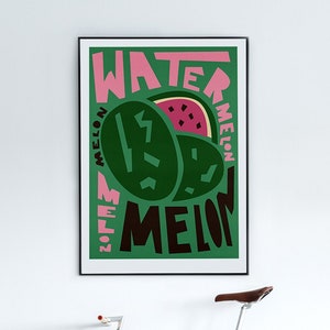 Watermelon Print, Kitchen Decor, Mid Century Modern Art, Retro Decor, Summer Fruit Print, Housewarming Gift, Fruit Art Poster image 5