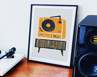 Vinyl Record Print, Gift For Music Lover, Retro Room Poster, Mid Century Modern Art, Dad Gift, Vintage Stereo, Hipster Wall Decoration