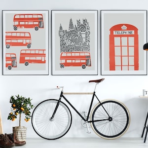 Set of 3 London Prints - Mid Century London Gallery Wall Set. Part of Fox & Velvet's classic retro travel poster collection.