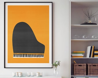 Piano Print, Gift for Musician, Music Poster, Living Room Wall Art, Mid Century Modern, Grand Piano, Music Decor, Gift for Pianist, Jazz Art