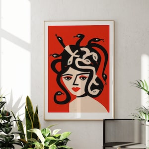 Medusa Wall Decor, Snake Art Print, Dorm Room Indie Aesthetic, Modern Contemporary Portrait Art image 4
