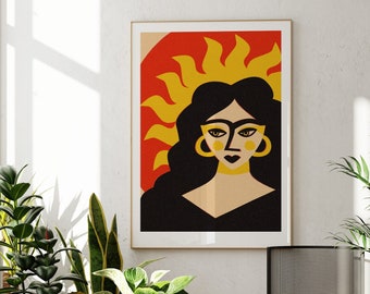 Sun Goddess Art Print, Gift for Her, Strong Women Wall Art, Portraiture