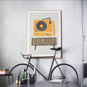 Plattenspieler Kunst, Musik Wandkunst, Retro Musik Print für Galeriewand, Mid Century Turntable Print, Vinyl Deck Poster Bild 2