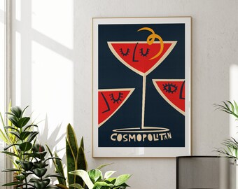 Cosmopolitan Cocktail Print, Classy Poster for Home Bar, Kitchen or Living Room, Elegant Modern Wall Art