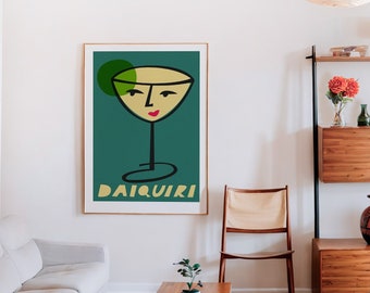 Daiquiri Cocktail Poster, Retro Art for Kitchen or Home Bar, High Quality Giclée Print, Vintage Aesthetic Wall Art