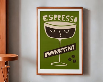 Espresso Martini Print, Cocktail Art, Olive Green Decor, Statement Art for Living Room or Dining Room, Gift for Cocktail Lover