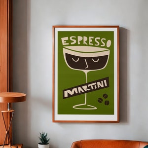 Espresso Martini Print, Cocktail Art, Olive Green Decor, Statement Art for Living Room or Dining Room, Gift for Cocktail Lover