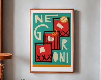 Negroni Wall Art, Classic Cocktail Gift, Mixologist Fan, Classy Retro Kitchen Decor