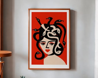 Medusa Wall Art, Bold Red Wall Art for Home, Strong Feminist Art, Inspiring and Motivational Poster