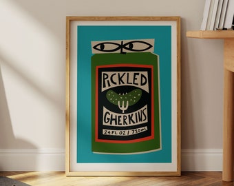 Gherkins Art, Food Lover Gift, Chef Ideas, Dad Present, Quirky Kitchen Decor, Culinary Wall Print, Funny Vegetable, Unique Foodie Gift