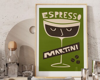 Espresso Martini Cocktail Art, Bar Cart Art Print, Gift For Mixologist, Hostess Housewarming Gift, Cute Illustration, Bachelorette Party