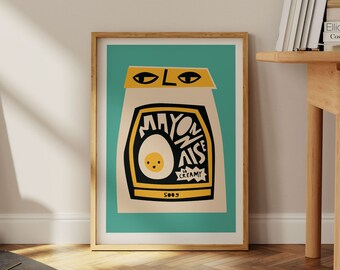 Mayonnaise Art, Foodie Poster, Kitchen Artwork, Condiment Wall Ideas, Cute Typography Print