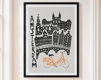 Amsterdam Wall Art Print: Retro Travel Poster, Unique City Decor (Unframed)