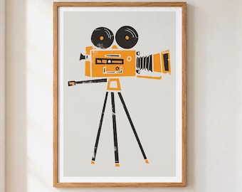 Póster de cámara de cine: Póster vintage para aficionados al cine cinematográfico.
