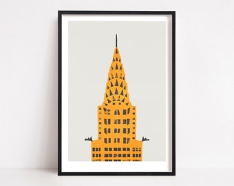 Chrysler Building Print, New York Art for Kids Room or Nursery, New York Landmarks Travel Poster, Retro Style NYC Themed Decor