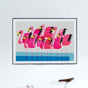 Flamingo Print, Wildlife Art, Pink Poster, Bird Illustration, Mid Century Modern, Tropical Animal, Bedroom Decor, Living Room, Gallery Wall