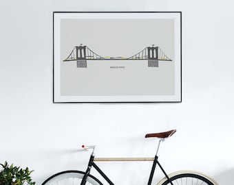 Impression du pont de Brooklyn, cadeau de Brooklyn, affiche du pont, illustration de New York, cadeau de mari, décor d’appartement, art du couloir, architecture