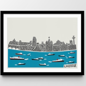 Liverpool Skyline Art Print: Mid-Century Modern Travel Poster