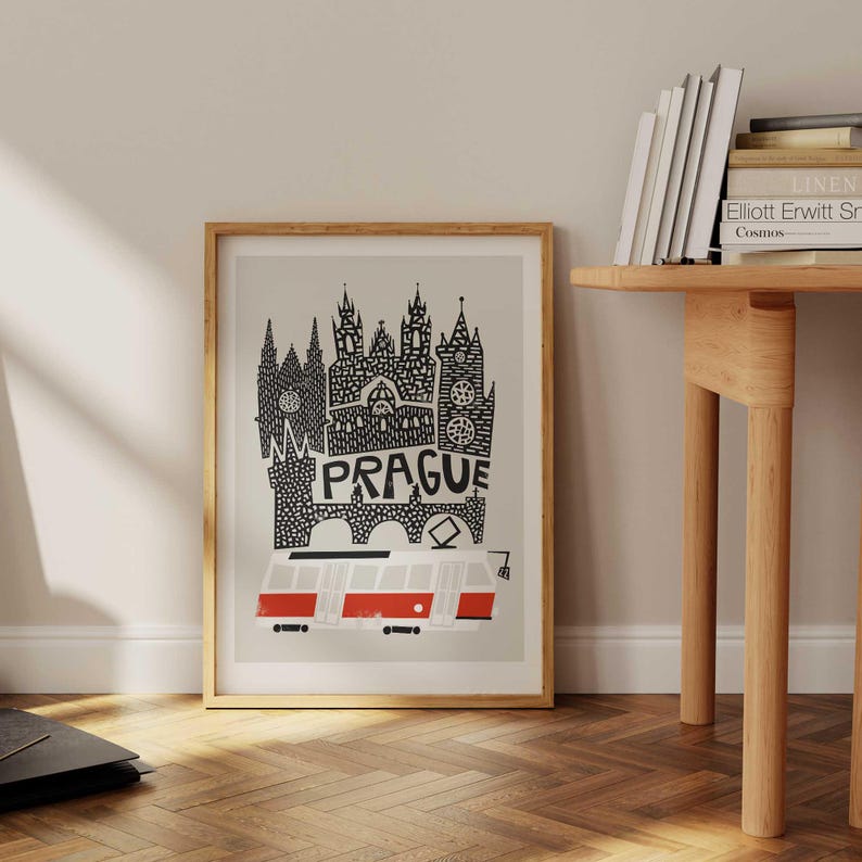 Prague Print: Czech Republic Travel Poster With Tram image 8