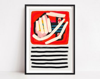 Abstract Mid Century Art, Modern Print, Colourful Decor, Apartment poster, Contemporary Design, Large Prints, Pink Art, Red Prints, Blue Art