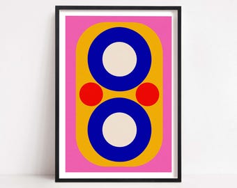 Abstract Wall Art: Living Room Prints - Pink Oversized Geometric Decor - Mid Century Modern