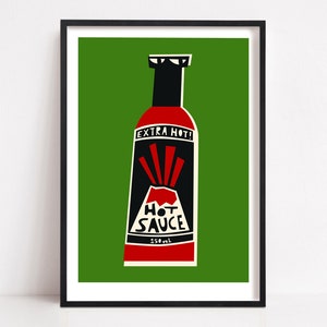 Hot Sauce Poster for Kitchen: Green Spicy Food Illustration