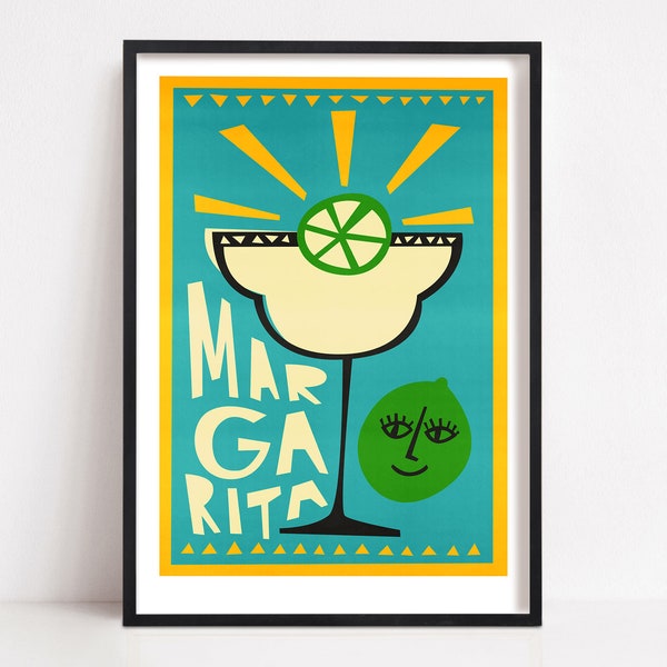 Margarita Cocktail Print, Kitchen Art, Mid Century Poster, Bartender Gift, Cocktail Lover, Foodie Art, Kitchen Decor, Christmas Gift for Her