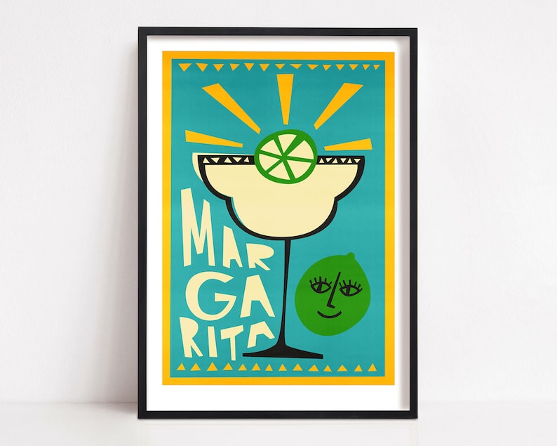 Margarita Cocktail Print: Green Blue Kitchen Decor