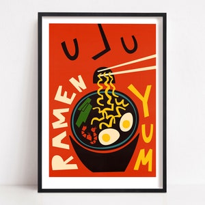 Ramen Print, Food Print, Modern Kitchen Art Decor, Housewarming Gift, Food Lovers, Chef Print, Mid Century Modern Ramen Poster