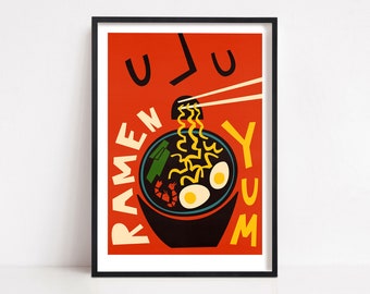 Ramen Print, Food Print, Modern Kitchen Art Decor, Housewarming Gift, Food Lovers, Chef Print, Mid Century Modern Ramen Poster