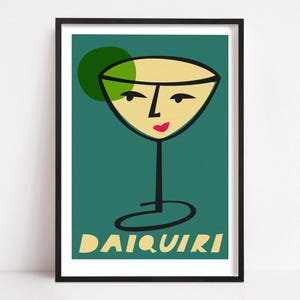 Daiquiri Cocktail Poster, Retro Kunst für Küche oder Hausbar, hochwertiger Giclée-Druck, Vintage ästhetische Wandkunst