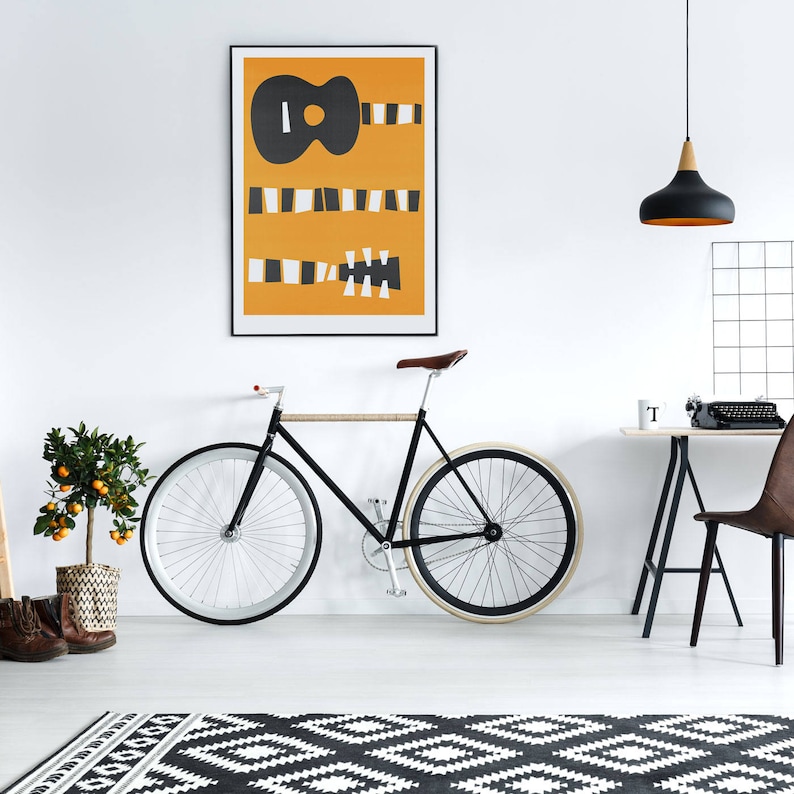 Guitar Art Mid Century Modern Wall Print Gift for Dad Music Etsy