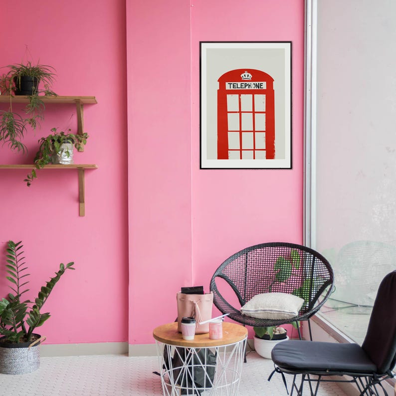 London Red Telephone Box Print: Mid Century Themed Travel Art image 4