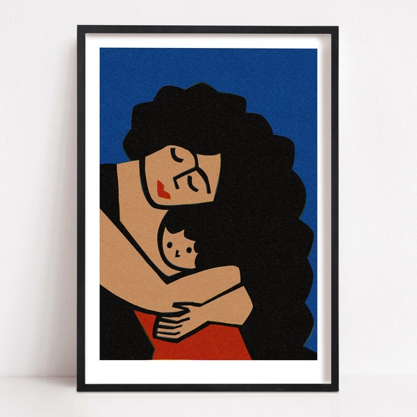 Mother and Baby Art Print, New Mama Gift, People Illustration, Prints about Love and Family